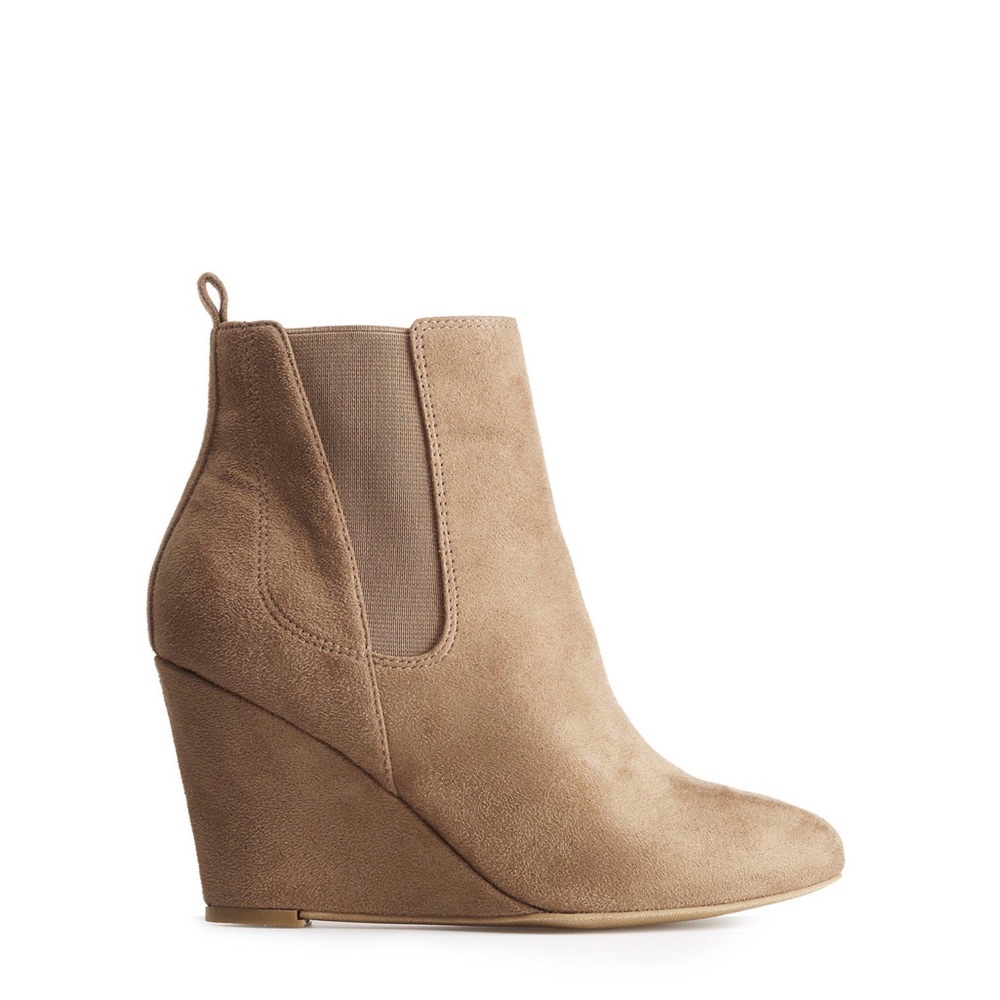 taupe ankle wedge bootie
